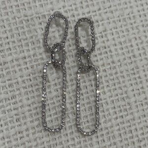 Silver-Tone Crystal Link Drop Earrings - Elegant Sparkle